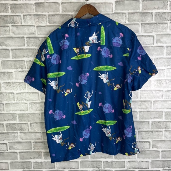 Oppo Suits Primary Blue Rick & Morty Relaxed Fit Button Up Shirt Mens XL Poly - Picture 5 of 8